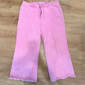Zenana Outfitters Pink Frayed-Hem Wide Leg Jeans